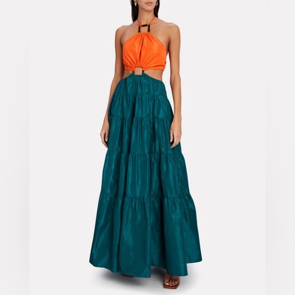 STAUD Dresses & Skirts - STAUD DOME TAFFETA HALTER NECKLINE CUT OUT MAXI TIERED DRESS SIZE XS